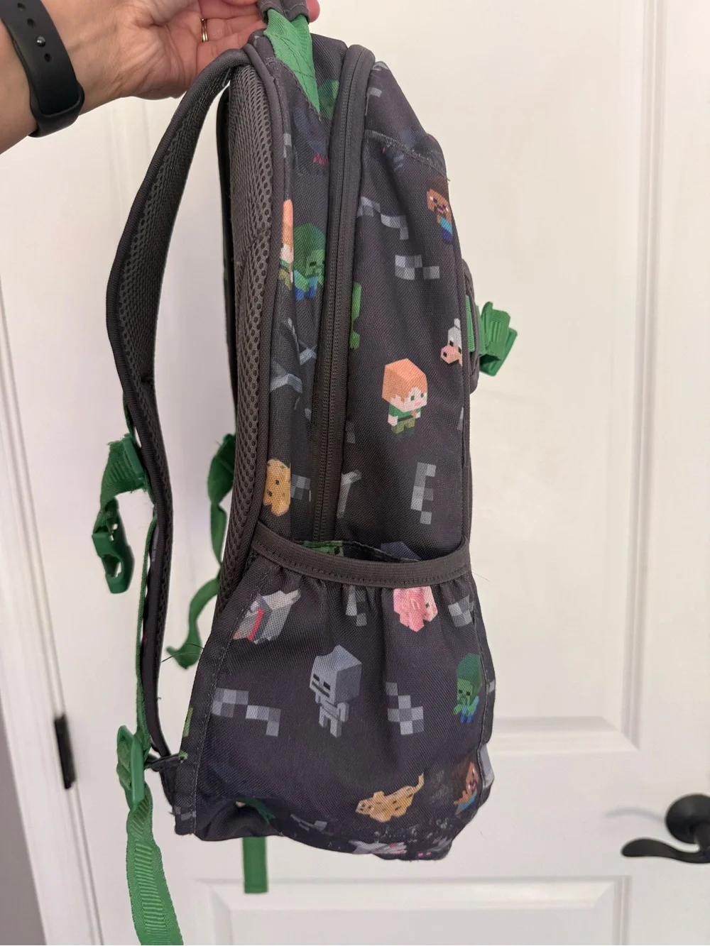Pottery Barn Kids Black Minecraft Pixel Character Backpack with Green Accents